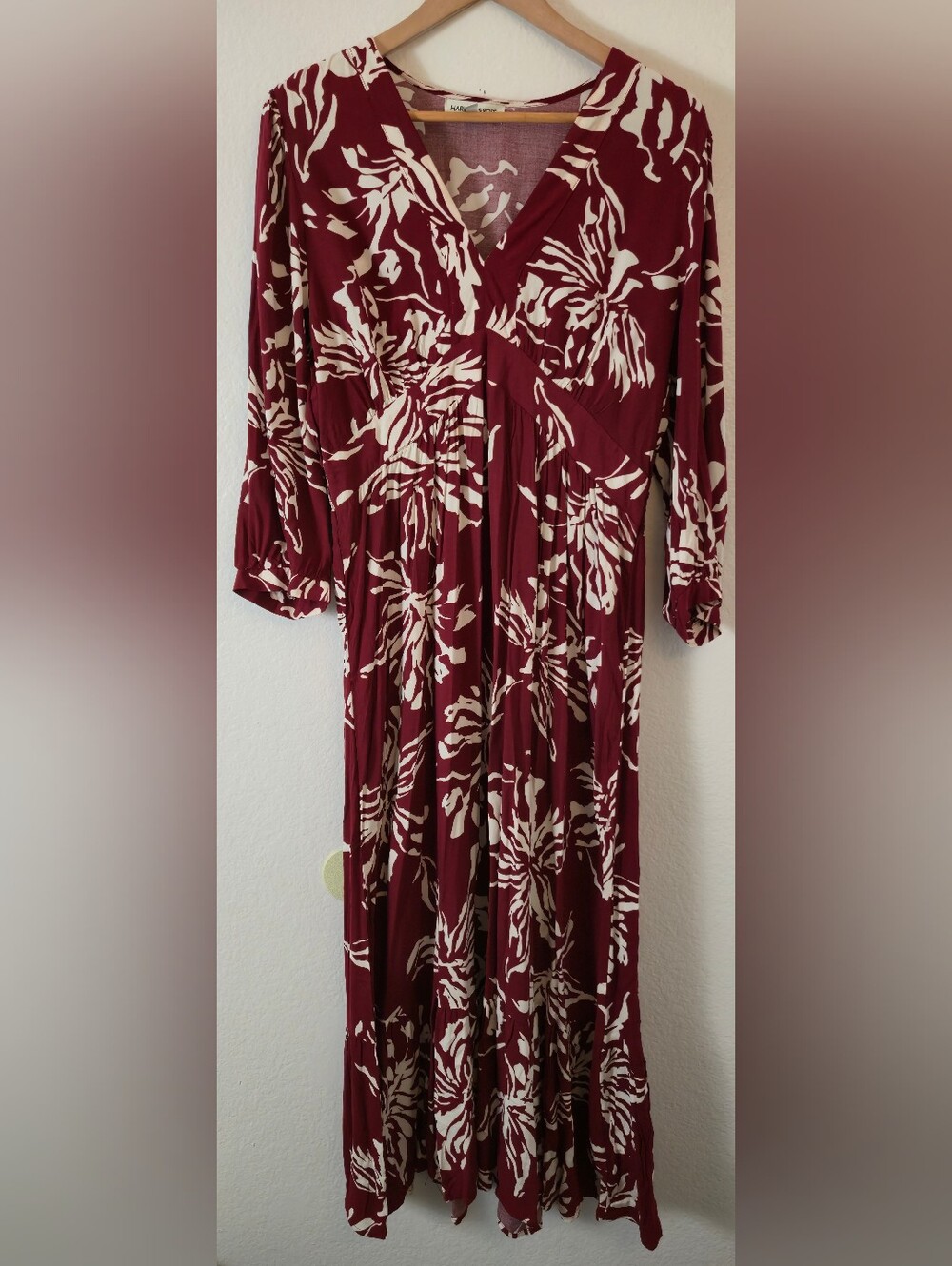 Harlow & Rose Burgundy Floral V-neck Maxi Dress